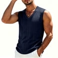 thumbnail image 4 of Ecqkame Mens Tank Tops Knitted Pit Stripe Slim Fit Textured Vest V-Neck Sleeveless Casual Lightweight Breathable Daily Versatile Tops Navy Free Size, 4 of 7