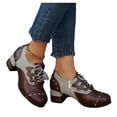thumbnail image 7 of Xucatan Women's Motorcycle Style Lace up Ankle Boots with Contrast Stitching, Round Toe Low Block Heel Shoes with Side Zipper, Vintage Faux Leather and Canvas Casual Heels for Walking Gift, 7 of 7