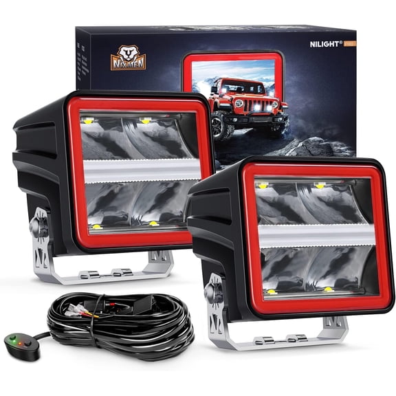 Nilight 3 Inch Cube LED Pod Light Bar with DRL 20 W 2200LM 10° Super Spot Offroad Driving Lights w/ 16AWG Wiring Harness Kit for Jeep Truck UTV 4x4 ATV