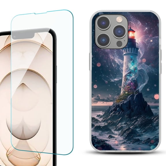 OneToughShield ® for iphone 13 Pro Shockproof Phone Case, with Tempered Glass Screen Protector - Surreal Lighthouse