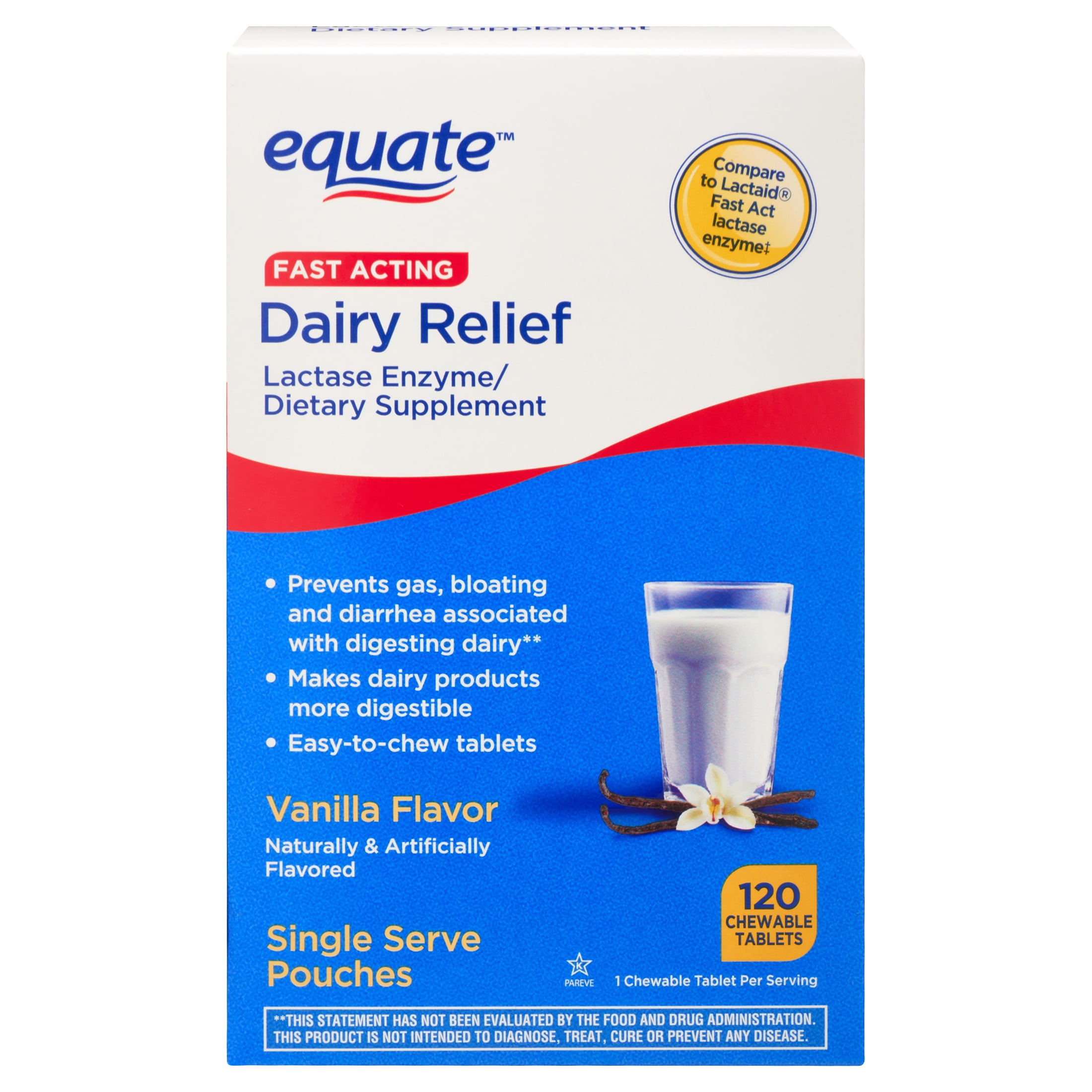 Equate Dairy Relief Chewable Tablet Dietary Supplement, Vanilla Flavor