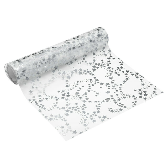 Caminito de mesa de estrellas plateadas Uxcell, 11" x 30 pies, decoración de malla metálica con lentejuelas