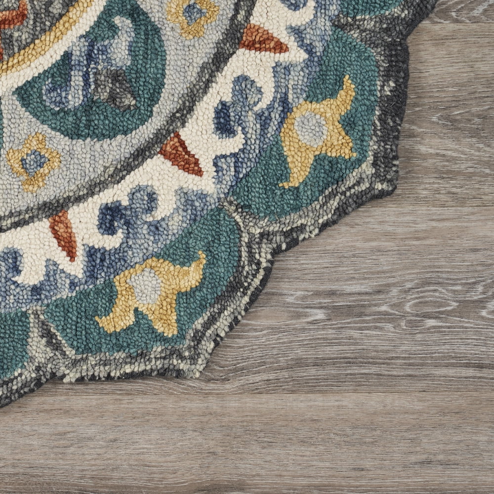 Ox Bay Talia 4' Round Green Medallion Wool Indoor Area Rug