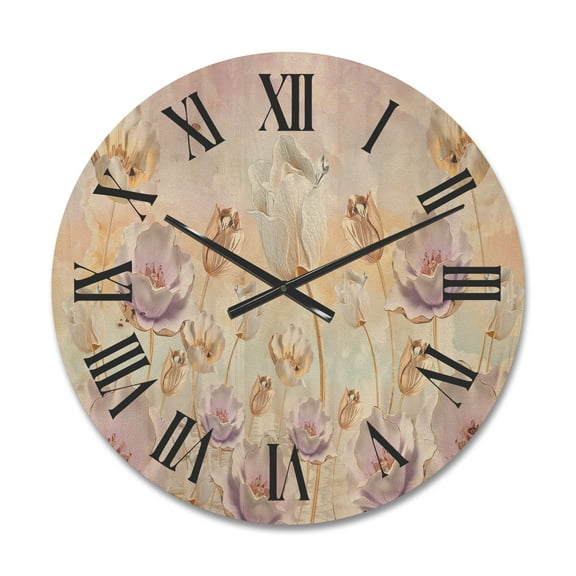 Designart 'Blossoming Pastel Tones Flowers' Traditional Wood Wall Clock