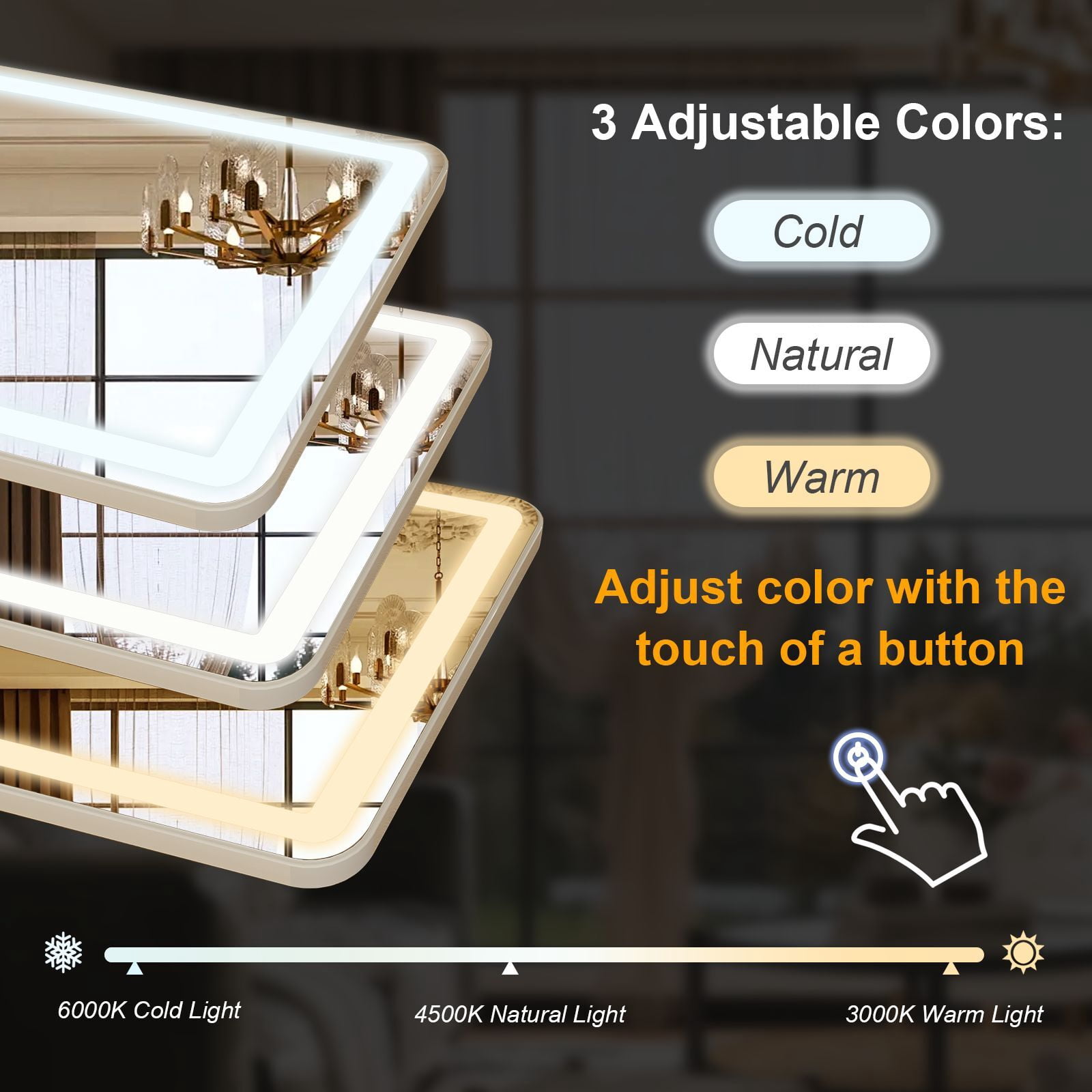 Easy4Home 60" x 16" LED Rectangular Full Length Mirror with Adjustable Lights Standing Mirror Wall Mounted, White