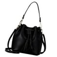 thumbnail image 3 of Minnieouse Bolso tipo cubo con borla de piel sintética y cordón cruzado para mujer, bolso de hombro de color sólido, gris Bolsas de mensajero y de hombro Negro, 3 of 6