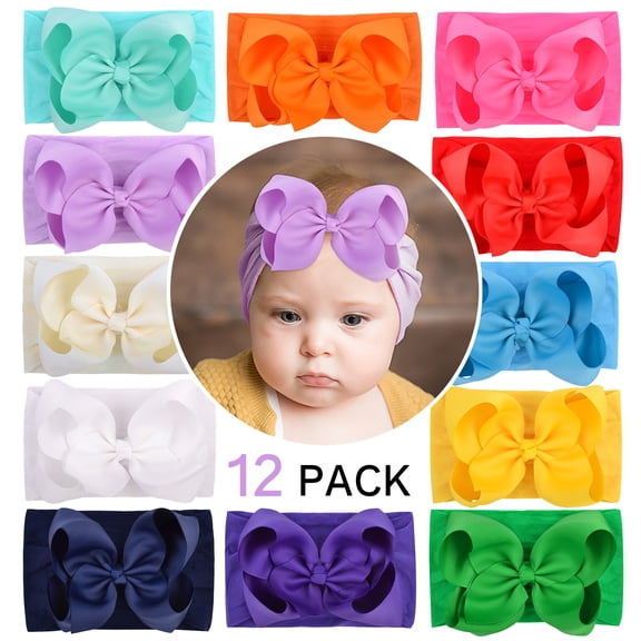 12/20 Pack Colorful Baby Headbands with Big Bows - Nylon Hairbands for Newborn, Infant, Toddler Girls, Handmade Hair Bows Accessories, Soft & Elastic Headbands for Kids Nutrexl
