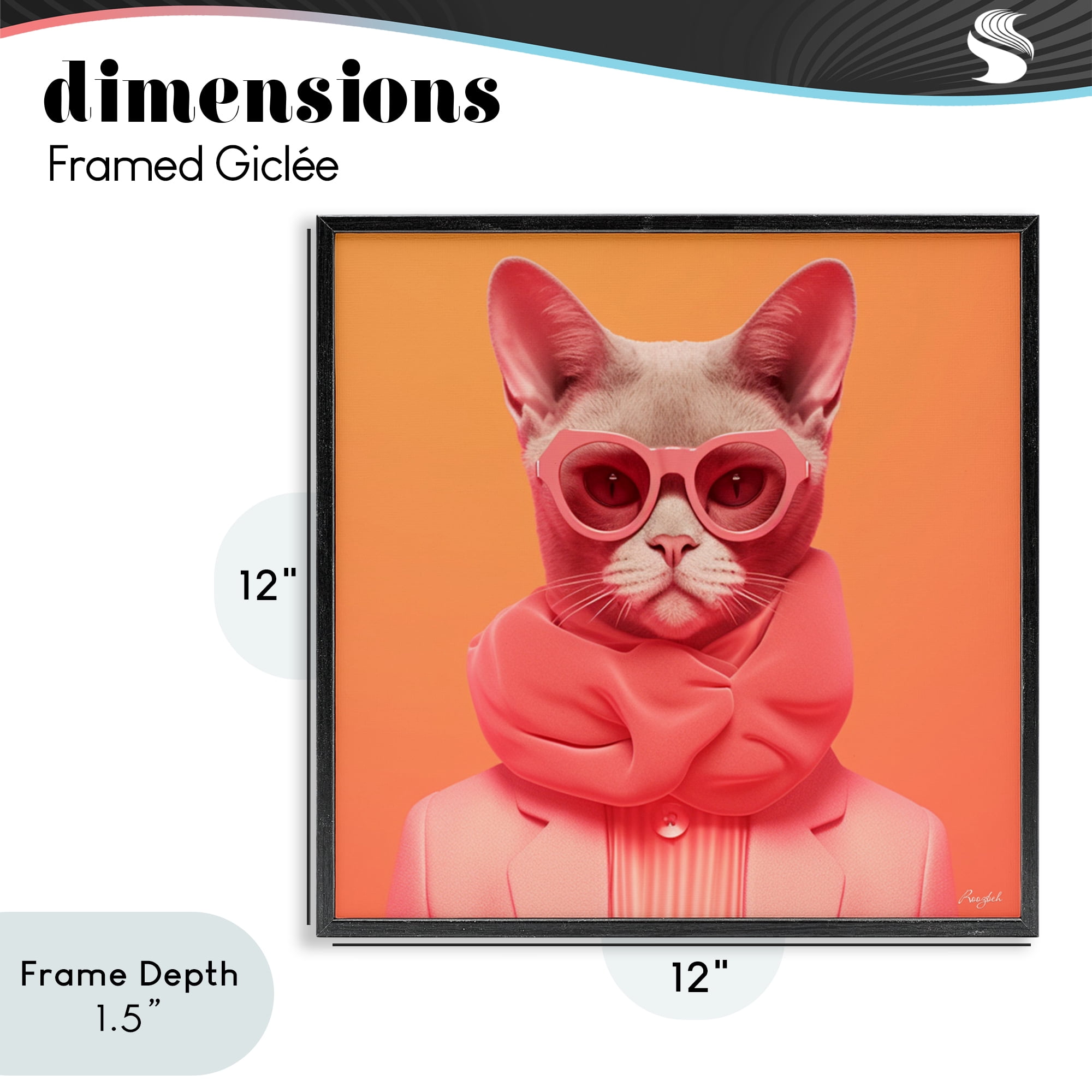 Stupell Industries Retro Glasses Cat on Orange Black Framed Giclee Art, design by Roozbeh