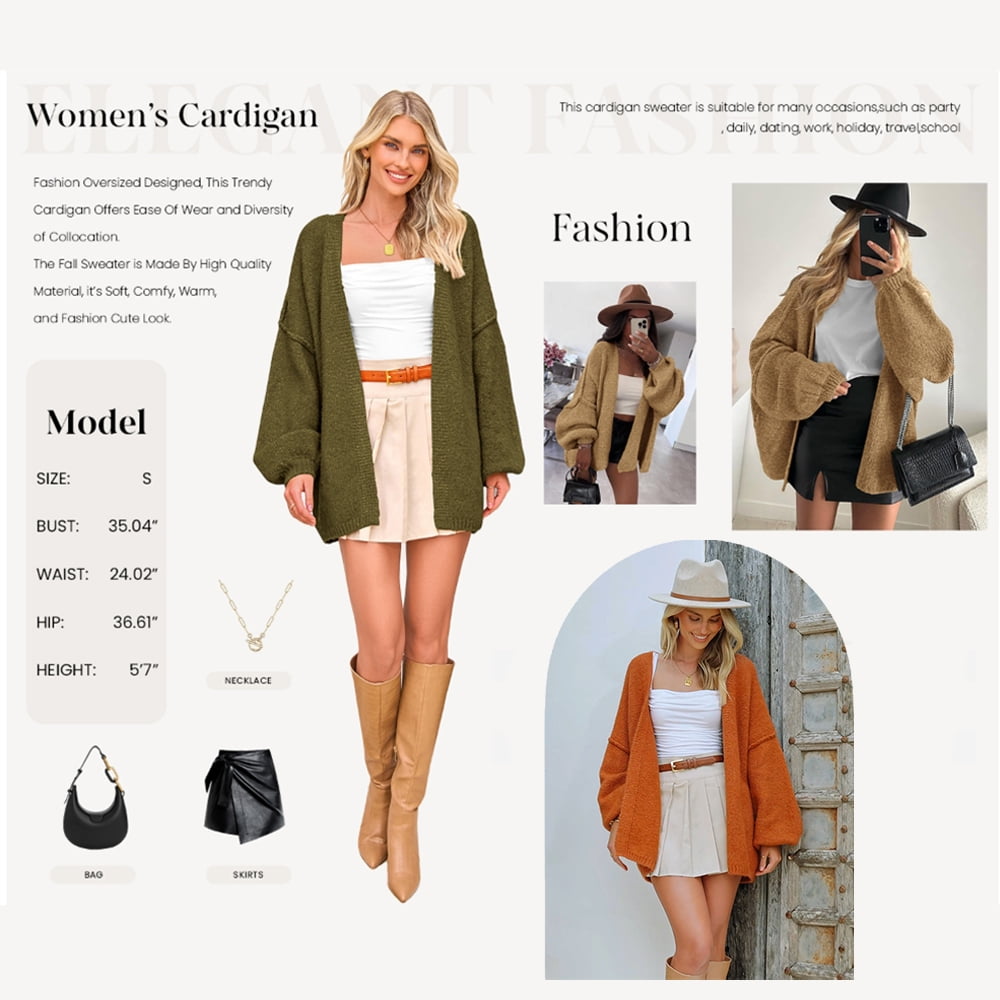 PRETTYGARDEN Womens Oversized Cardigan Sweaters 2025 Fall Long Lantern Sleeve Knit Open Front Lightweight Sweater