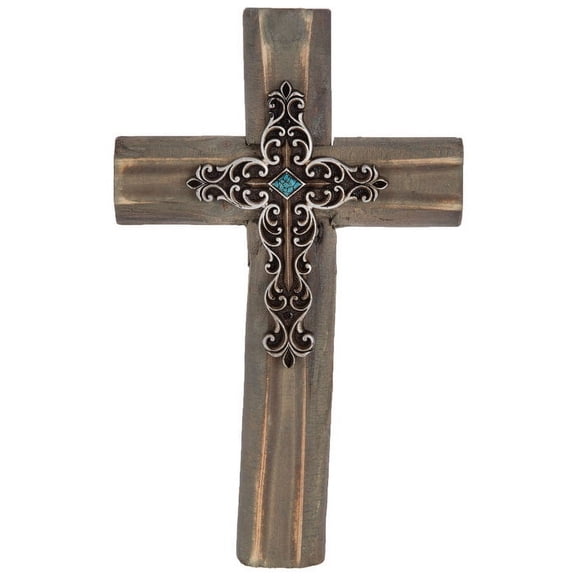 Brown and Silver Wood Wall Cross Religious Home Decor