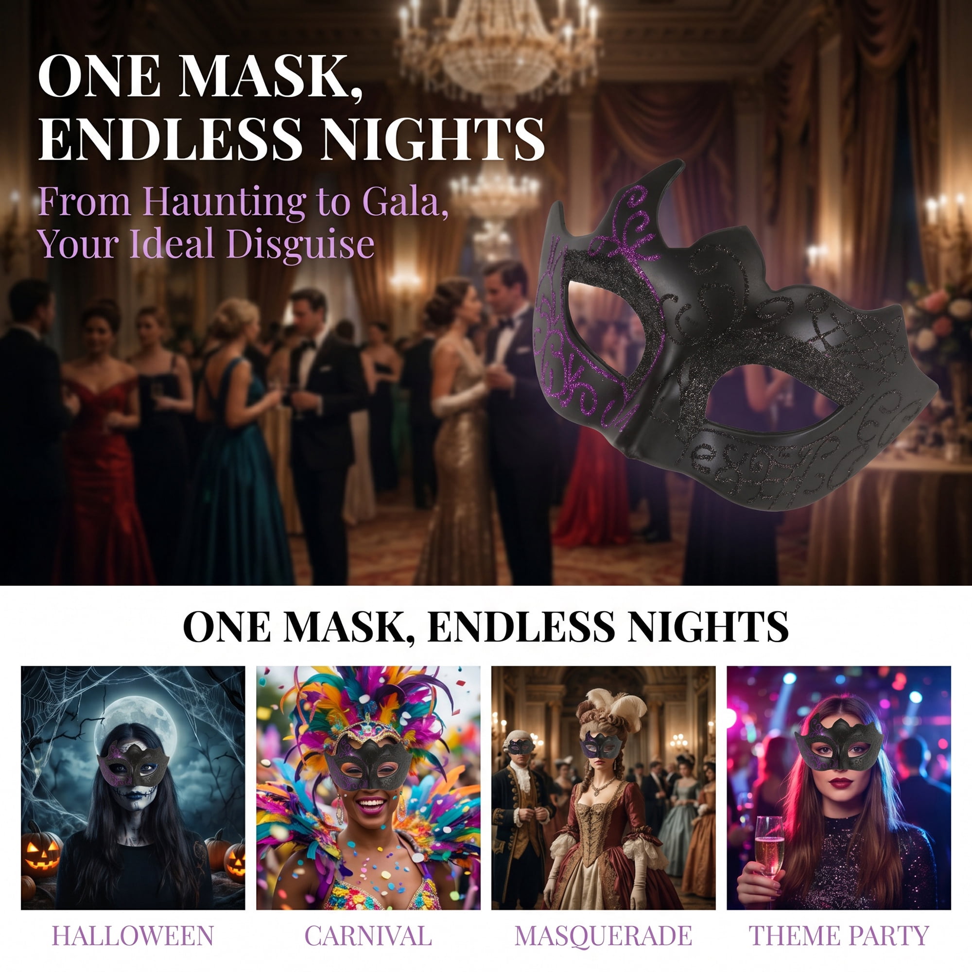 Unique Bargains Venetian Masquerade Mask for Halloween Party One-Eyed Purple 6.7" x 4.3"