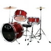 GP Percussion 3-Piece Complete Junior Drum Set, Wine Red