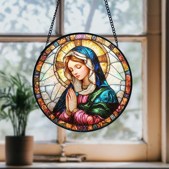 Elegant Stained Glass Suncatcher with Floral Pattern, Window Hanging Home Decor, Gift for Mom or Grandma