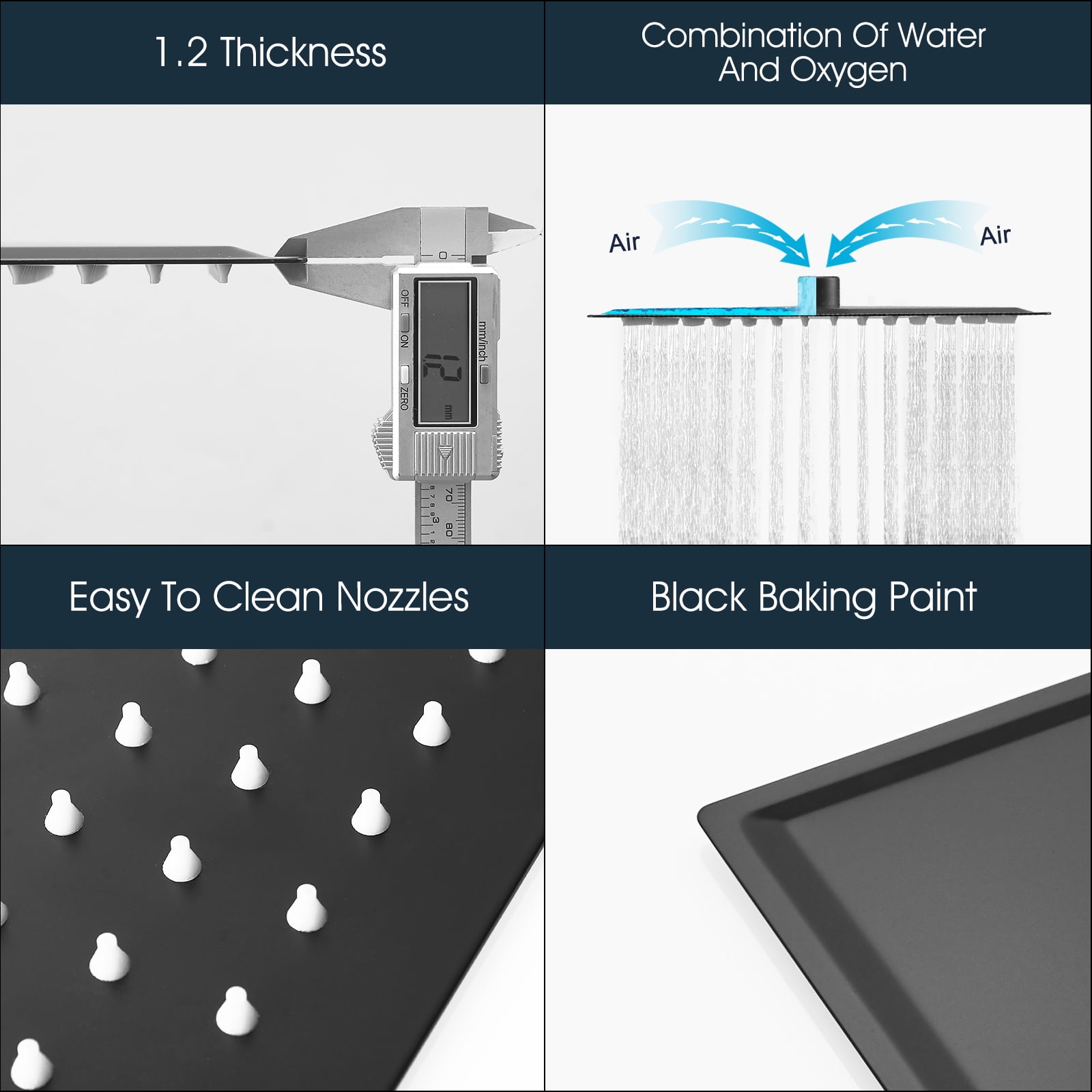 1-Spray 10 in. Single Wall Mount Square Fixed Rain Shower Head in Matte Black
