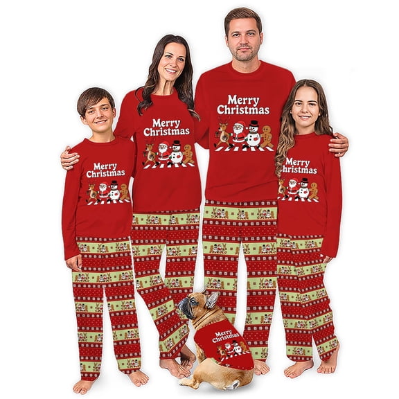Christmas Family Matching Pajamas Set, Festive Red Holiday Design with Reindeer and Snowflake Patterned Pants