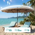 thumbnail image 3 of FOROUTIA 13ft Solar LED Patio Umbrella, 12-Rib Double-Sided Outdoor Umbrella with Crank, 99% UV Protection Water Resistant Market Umbrella for Pool, Backyard, Garden, Khaki (Base Not Included), 3 of 6