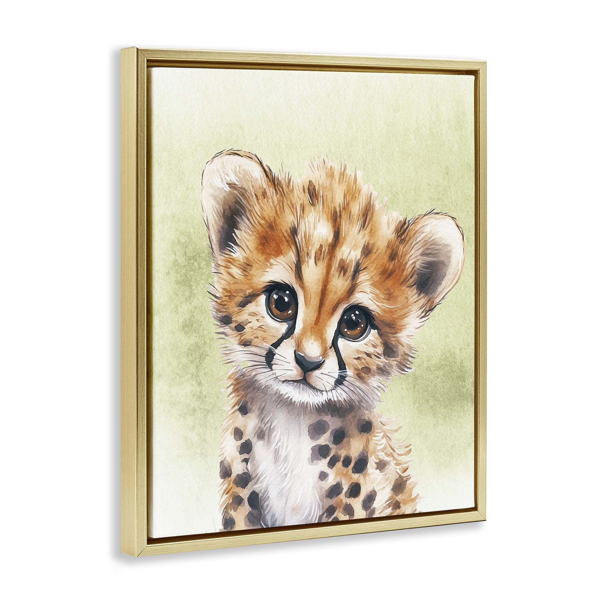 Stupell Industries Jungle Friends Baby Cheetah Gold Framed Floater Canvas Wall Art, design by Christine Simpson Art