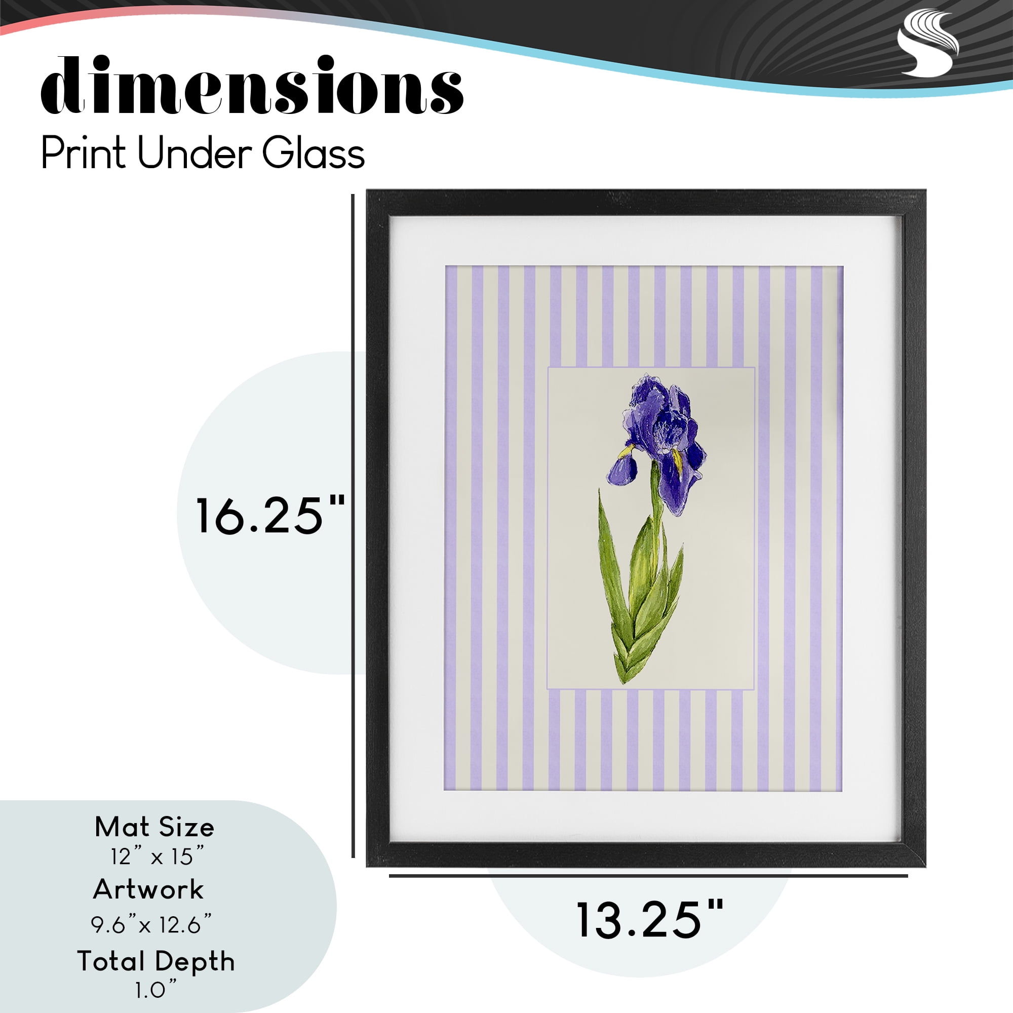 Purple Stripe Iris Black Framed Print Under Glass, design by Lisa Wehmeyer