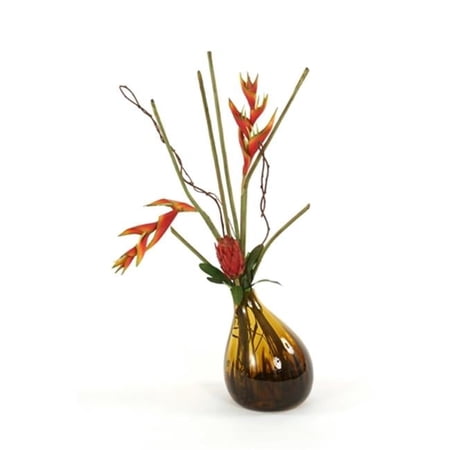 Waterlook Silk Heliconias in an Amber Gourd Vase