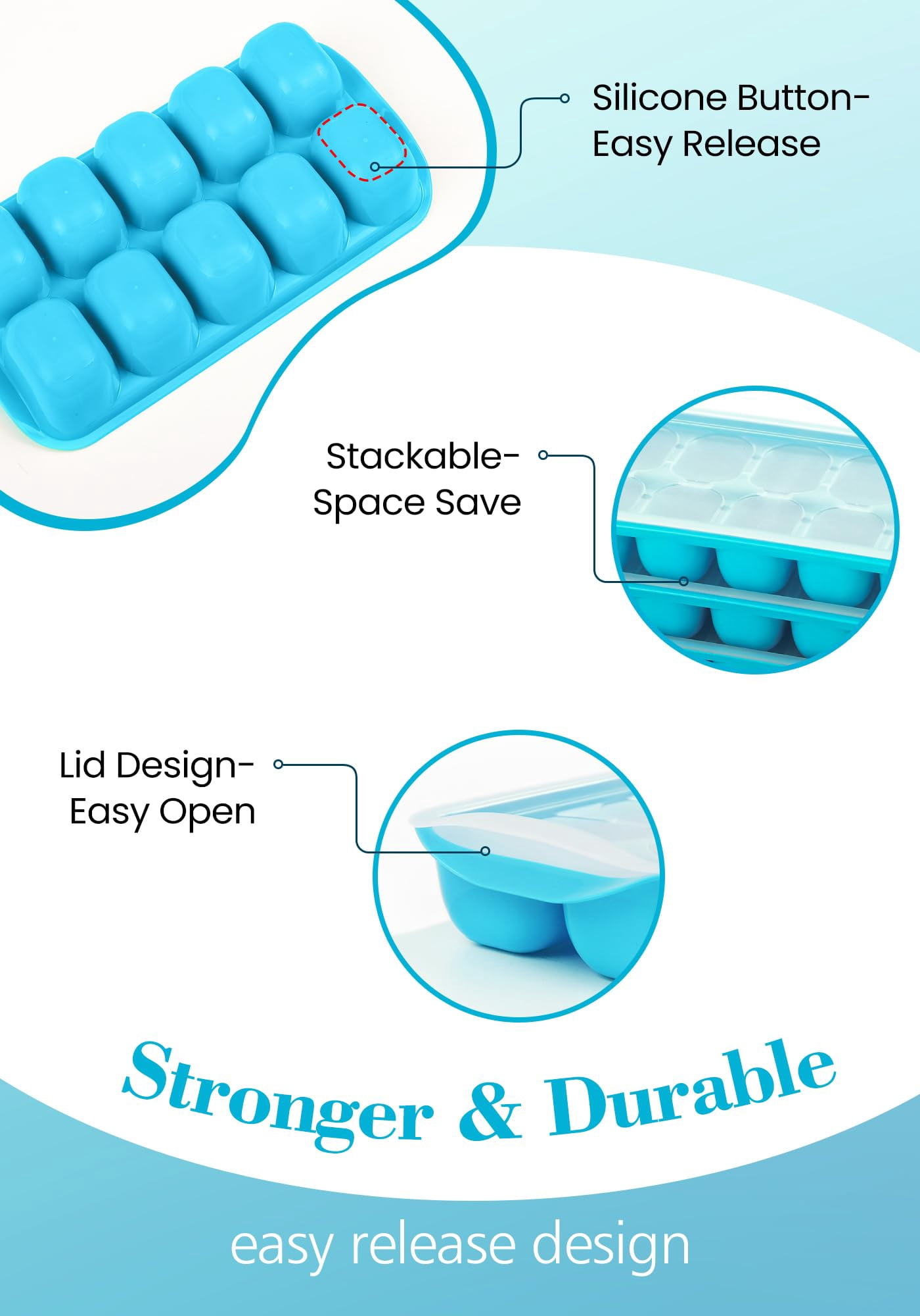 Ice Cube Tray With Lid And Bin - 4 Pack Bucket Kits  Stackable Silicone Trays For Freezer Easy Pop Out Bpa Free Cocktail Coffee Soup Food Rv Kitchen