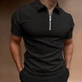 thumbnail image 2 of ZRBYWB Mens Shirts Male Spring Summer Cotton Jacquard Short Sleeve Top Solid Color Geometric Print Lapel Zipper Top Mens Polo Shirts, 2 of 5
