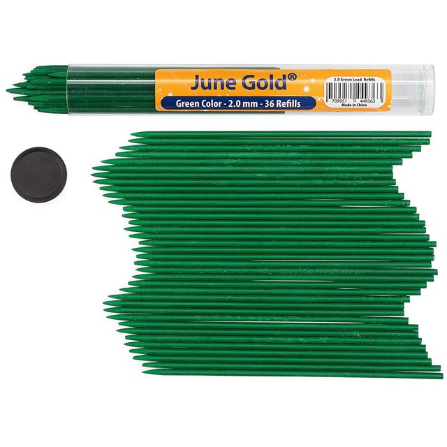 Recargas de mina June Gold 36 verde 2.0 mm, gruesa y resistente a la rotura