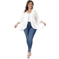 thumbnail image 3 of DARING DIVA Women's Plus Open Front 3/4 Sleeve Draped Ruffle Cover Up 3X White, 3 of 6