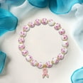 thumbnail image 5 of Breast Cancer Bracelets Beads Ribbon Charm Bracelet for Women Flower Vintage Breast Awareness Accessories Stretch Handmade Bracelet, 5 of 6