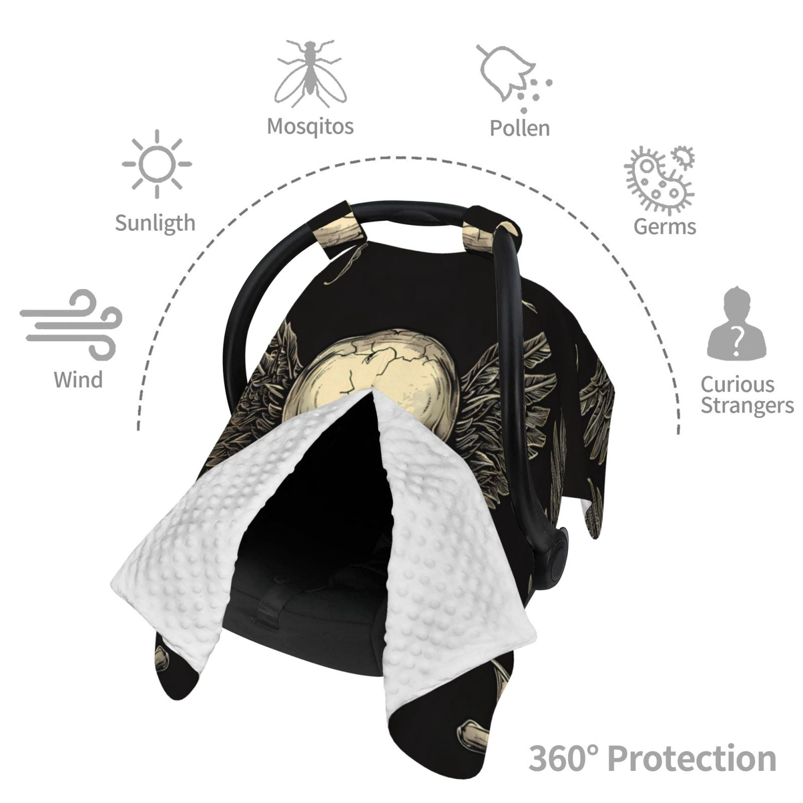 Car Seat Cover Baby - Gothic Winged Skull Breathable Infant Car Seat Cover for Baby Carseat, Lightweight Comfort Baby Essentials Must Haves Newborn Stuff for Girl Boy