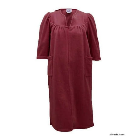Silverts 264500306 Womens Cozy Open Back Adaptive Fleece Hospital Robe, Burgundy -