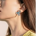 thumbnail image 5 of Elegant Women Flower Earrings for Women Sterling Silver Blue Stud Earrings Dainty CZ Simulated Blue Diamond Earrings for Women Mixed Cut Bridal Earrings Wedding Earrings, 5 of 5
