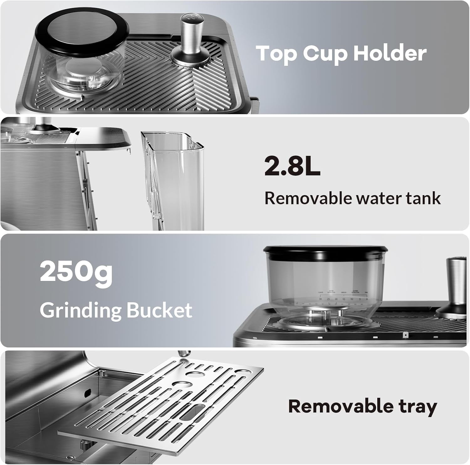 Professional Espresso Machine with Grinder - 20 Bar Semi-Automatic Coffee Maker with Milk Frother and Steamer Wand for Latte, Cappuccino, Macchiato, 95-Ounce Water Tank, PID Temperature Control