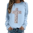 thumbnail image 1 of Chandails pour Femmes Imprimé Los Angeles Automne Col Rond Manches Longues Chandail en Molleton Oversize Chandail avec Design Épaules Tombantes Chandail Femme Bleu Clair TTG, 1 of 4