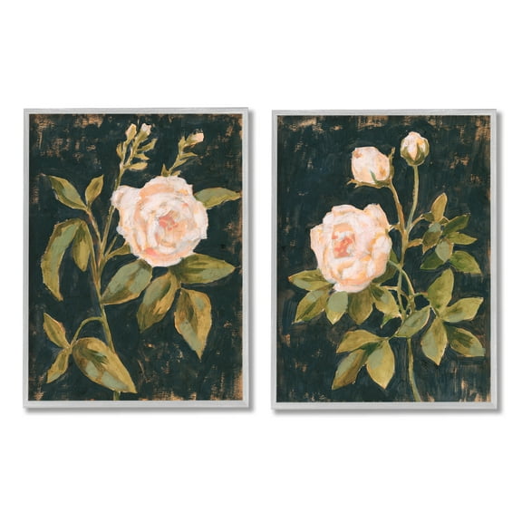 Stupell Industries Enchanted Vintage Pink Rose Florals Distressed Black Grey Framed, 16 x 20, Design by Victoria Borges