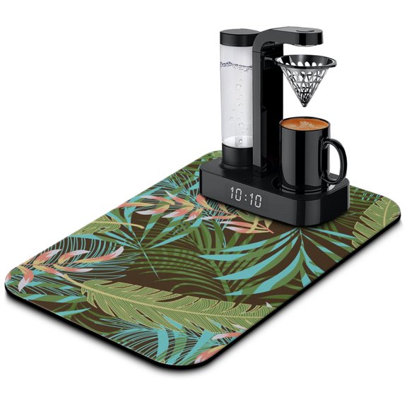 Leafy Coffee Machine Mat - Vibrant Summer Design, Non-Slip Rubber Base, Perfect for Coffee Lovers
