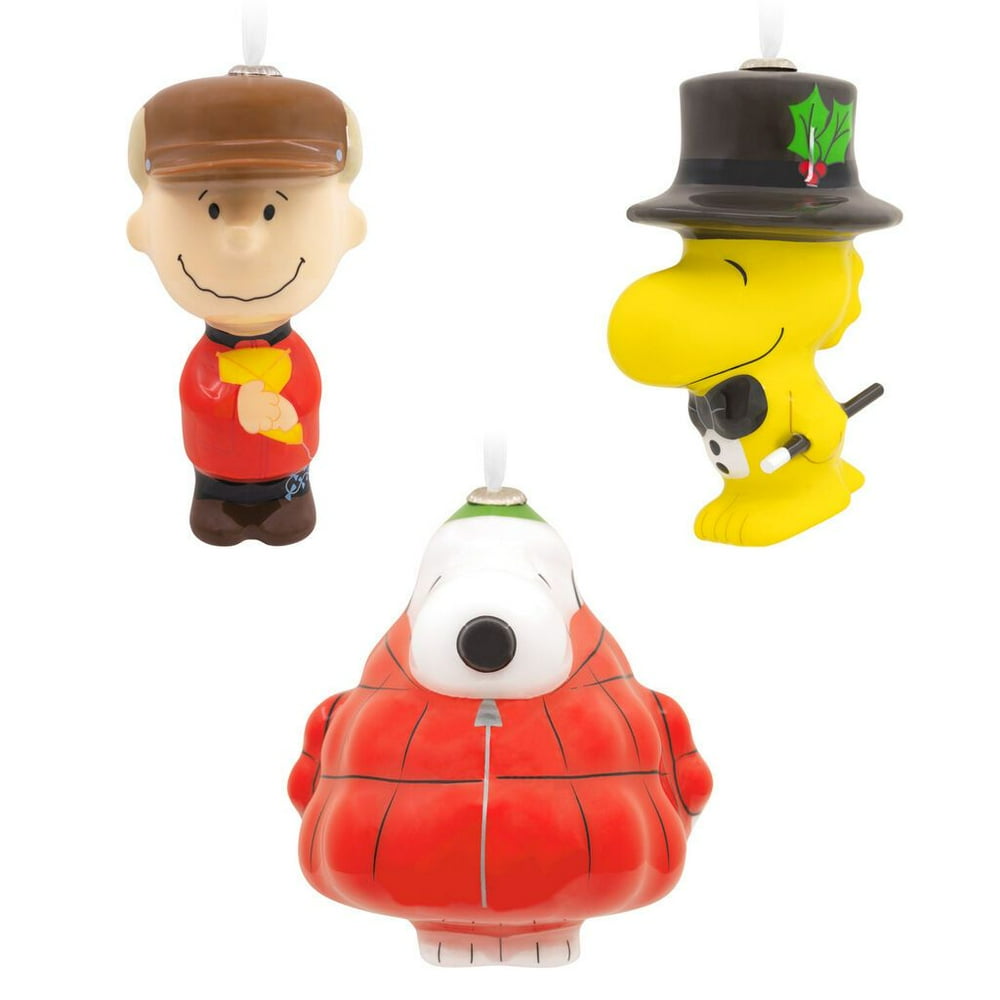 Hallmark Charlie Brown Snoopy and Woodstock Decoupage Ornaments Set of