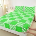 thumbnail image 3 of jejeloiu Geometric Plaid Queen Sheet Sets,Modern Minimalist Geometric Flat Sheet,Green Checkerboard Grid Queen Fitted Sheet For Teens,Ultra Soft Home Decor,4-Piece, 3 of 7