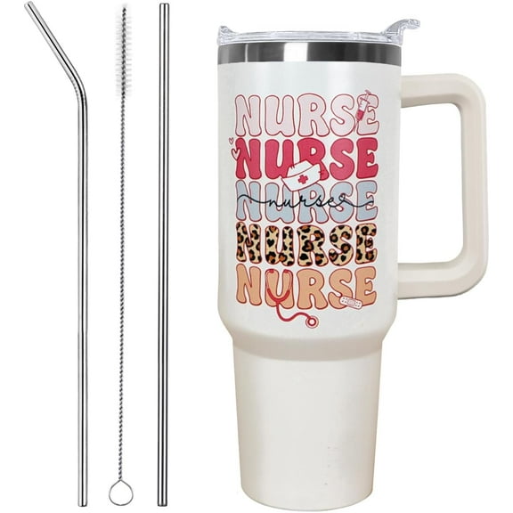 40 oz Nurse Vacuum Insulated Water Bottle Travel Coffee Mug Cup Tumbler with Handle Lid and Straw,Nurse Gifts for Women