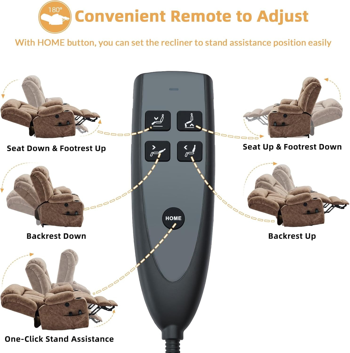 Dual Motor Power Lift Recliner for Big Elderly, Extended Footrest, Large Infinite Position Lay Flat Chair for Living Room with Massage & Heat, Lumbar Pillow, USB & Type-C Ports, Plush-Brown