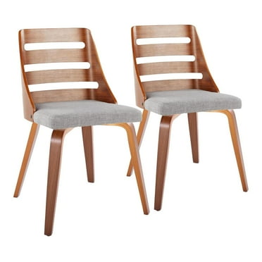 LumiSource Walnut Wood, Grey Fabric Trevi Chair - Set of 2