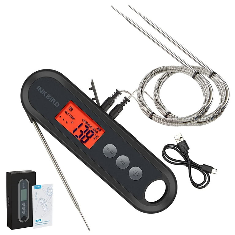 INKBIRD Instant Read Meat Thermometer, IHT-2XP, Rechargeable Digital Cooking  Thermometer with Calibration, Magnet, Backlight (With Two External Probes)  
