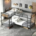 thumbnail image 2 of Jopath Quad Bunk Bed for 4 Kids,L-Shaped Metal Bed Frame with Comfort Rungs for Teens Girls Boys,Can Be Divided into 3 Twin Beds,Black, 2 of 14