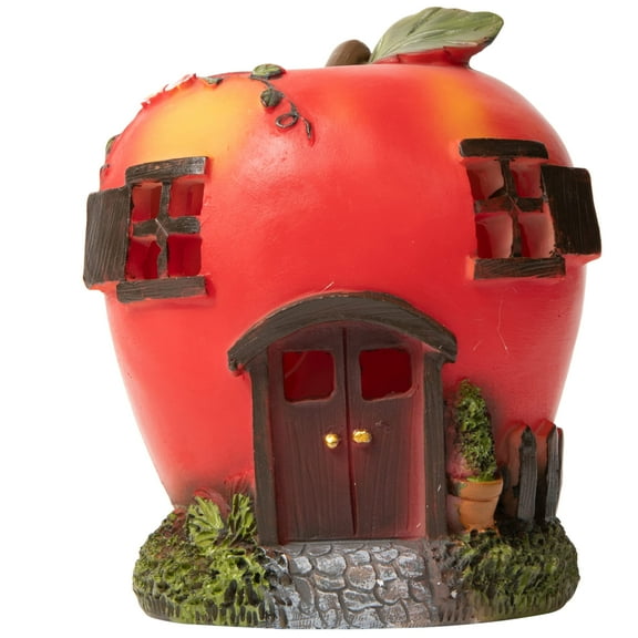 Dawhud Direct | Apple Fairy House Solar Powered Outdoor Decor Led Garden