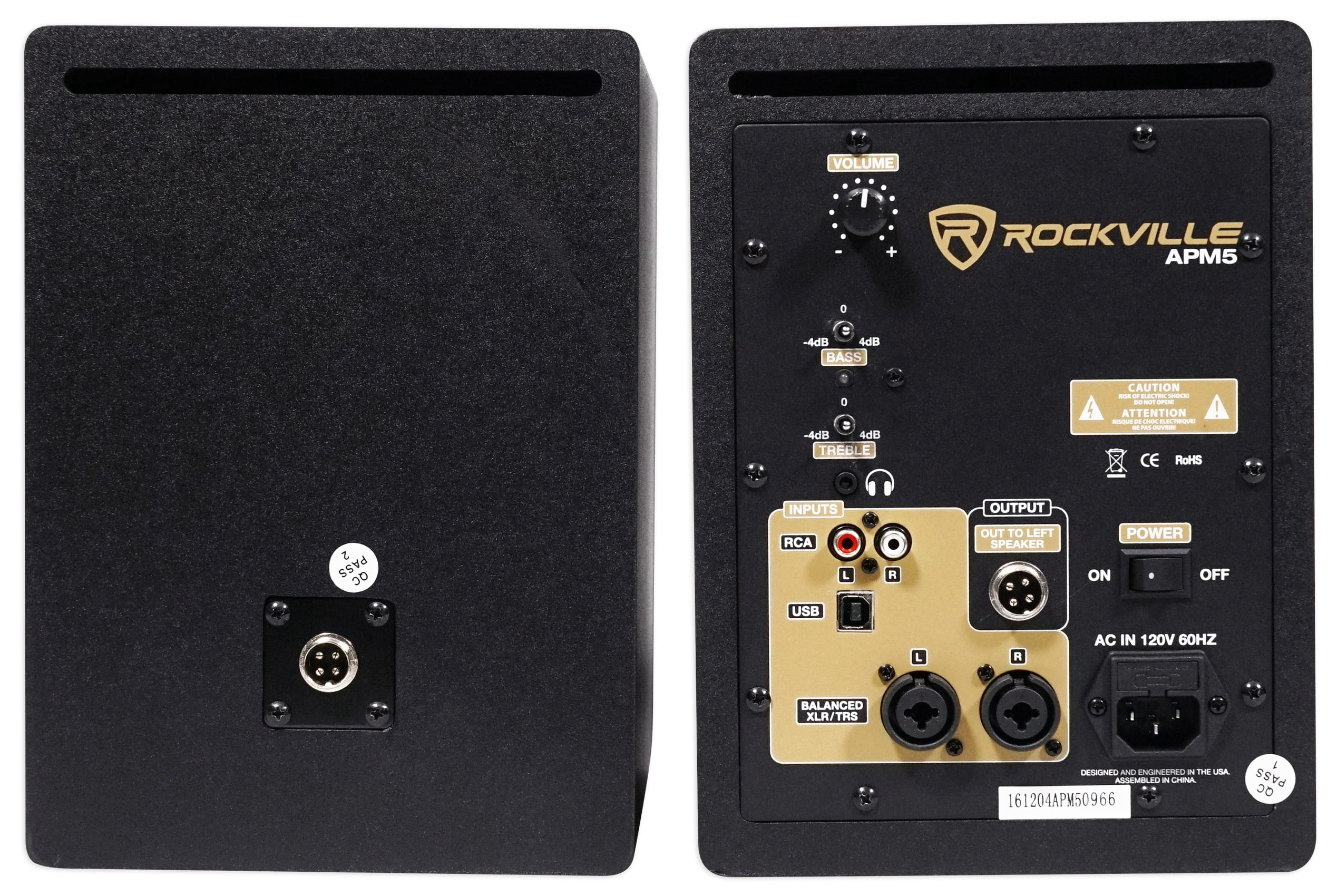Rockville APM5B 5.25" 2-Way 250W Active/Powered USB Studio Monitor Speakers Pair