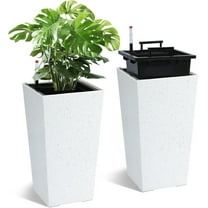 Lumiparty 21.6" Tall Planters Set of 2, High Front Porch Planter Pots with Drainage Holes＆Water Level Monitor＆Inner Bucket, Automatic Watering, Outdoor＆Indoor Planter Pots, White
