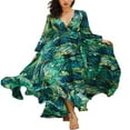 thumbnail image 3 of Boho Maxi Robe à Manches Longues V-Cou Floral en Vrac Tunique Kaftan Robes Femmes Plage Vacances Robe Longueur Robes d'Été Grande Taille, 3 of 5
