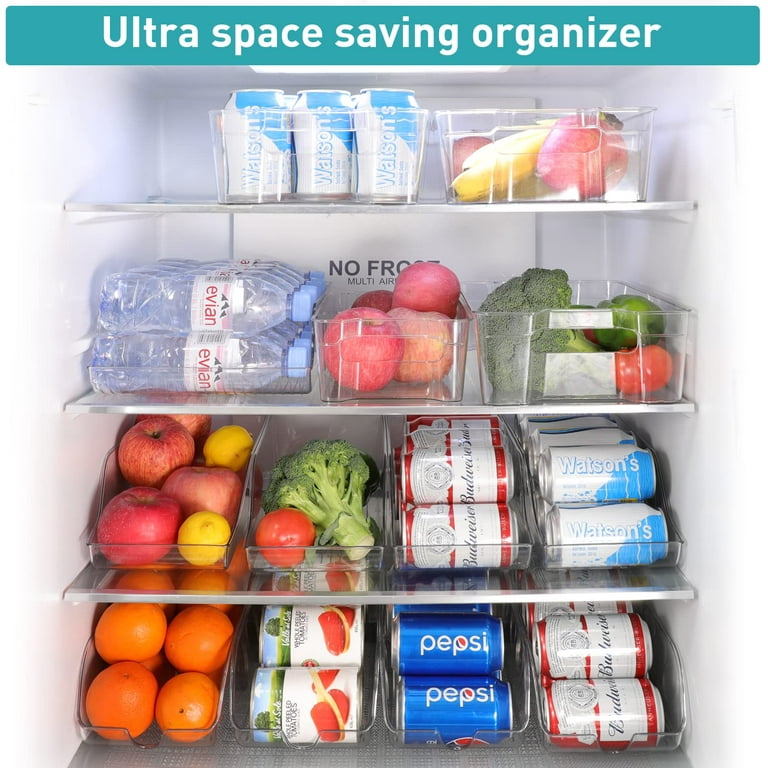 Set of 4 Refrigerator Organizer Bins Plastic Fridge Water Bottle Storage  Dispenser, Pop Soda Can and Drink Holder for Pantry Kitchen Cabinets and  Freezer, BPA Free, Clear 
