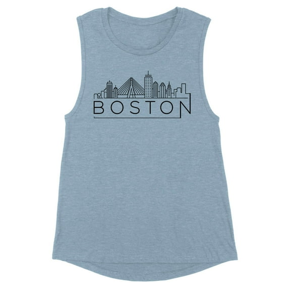 Skyline Boston Massachusetts Women's Muscle Tank X-Small Stonewash Denim