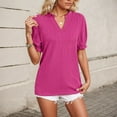 thumbnail image 2 of MIXUE Womens Summer Tops Solid Color V Neck Short Puff Sleeve Elegant Knitting Casual Tunics T-shirts Holiday Wear,Red,M, 2 of 5