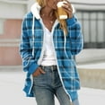 thumbnail image 2 of NSLGXD Women's Plaid Fleece Lined Hooded Jacket Button Up Long Sleeve Drawstring Shacket Oversized Fuzzy Coat Checkered Flannel Hoodie with Jackets, 2 of 5